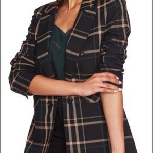 1 State Dynamite Plaid Ruched Sleeve Blazer